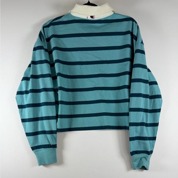 Women's Champion Long Sleeve Button-Down Polo T-Shirt - Striped - S, M, & L - Picture 6 of 12